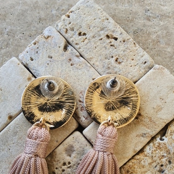 Gold and Tan Tassle Earrings - Picture 3 of 6